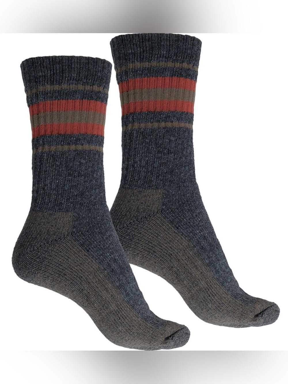 Carhartt M Blue Gray Rust Stripe Synthetic Wool Blend Heavyweight Crew Sock 2pk